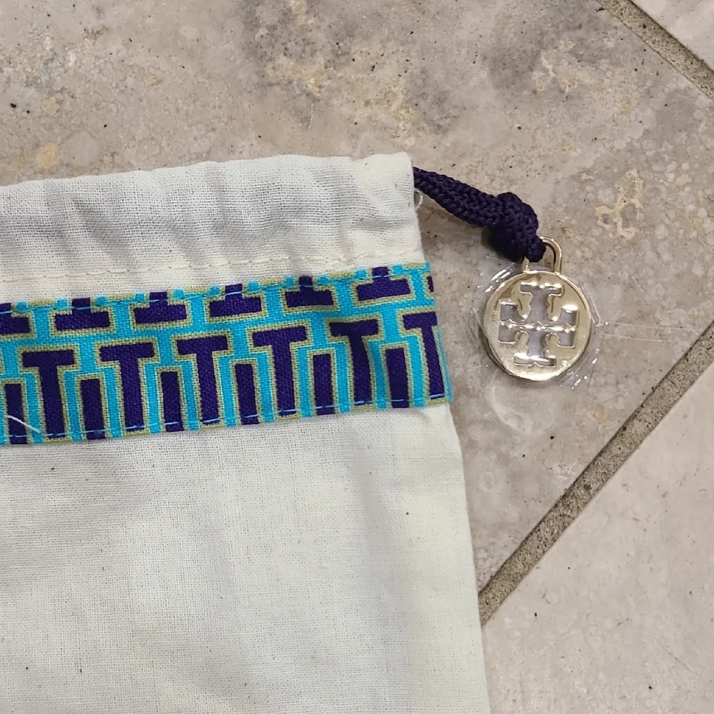 Tory Burch White and Blue Drawstring Bag